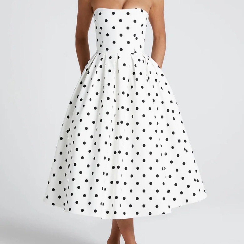 EDITH MIDI DRESS - BLACK POLKA DOT PRINT - Picture 3 of 4